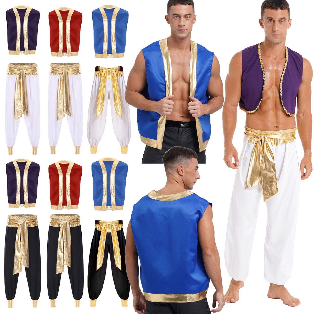 Mens Desert Prince Shirt +vest Purple Adult Costume Male Halloween Mens Desert Prince Shirt +vest Purple Adult Costume Male Halloween
