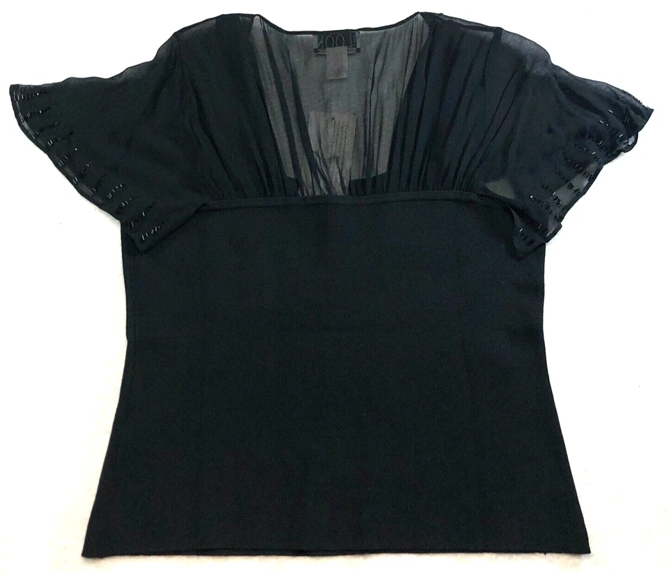 Top The Look by Randolph Duke para mujer mezcla de seda talla L manga corta con cuentas nuevo con etiquetas Foto 3 de 4