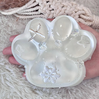 Big Taba Squishy Cat Paw, 5 in Large Paw Squeeze Toy Transparent & Milky White