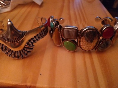 Sterling Silver Eagle Bracelet And Barse Sterling Gemstone Bracelet.  Heavy