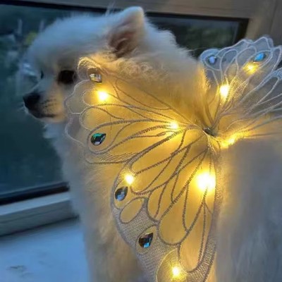 Glowing Butterfly Wings Dog Costume Pet Summer Clothes Small to Medium Dogs