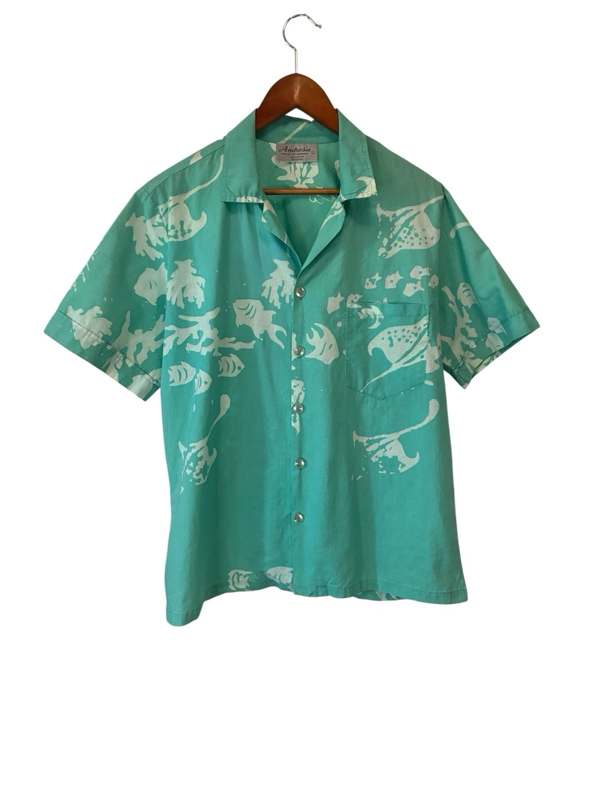 Androsia Bahamas Button Down Hawaiian Shirt Vintage Retro Teal White Large
Opens in a new window or