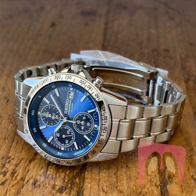 Seiko SBTQ071 Chronograph Herrenuhr   Edelstahl   Sunburst Blue