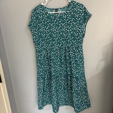 Emery Rose Teal Floral Short Cap Sleeve Round Neck Knee Length Midi Dress L