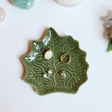 Jewelry Dish Trinket Tray for Women, Ring Dish Holder, Unique Leaf Shape Ceramic