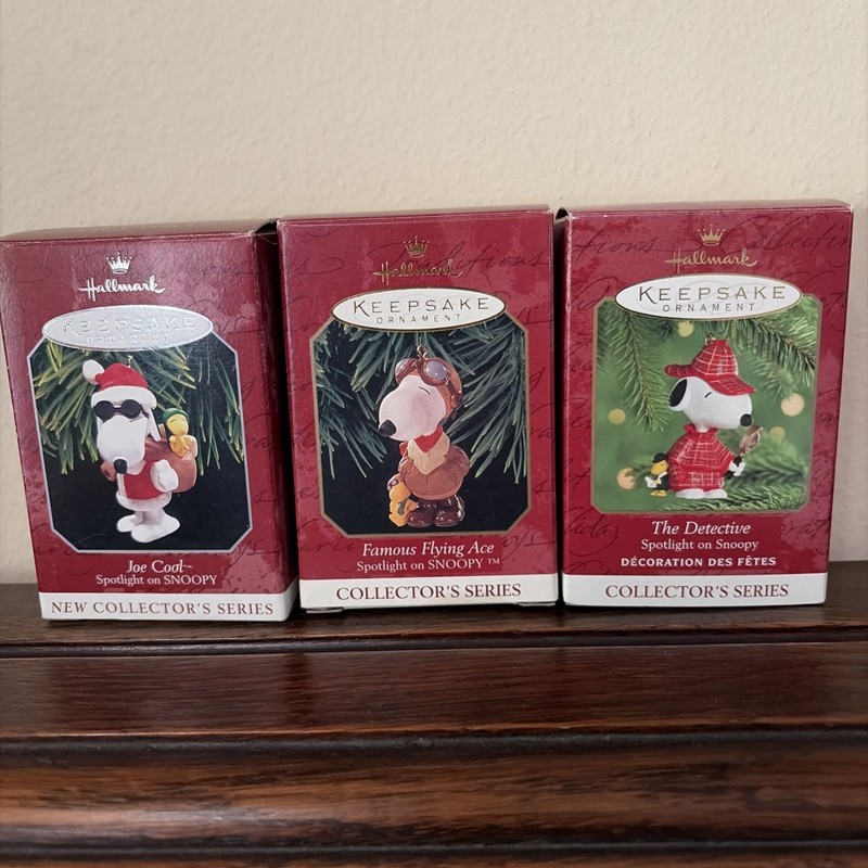 Hallmark Spotlight On Snoopy Ornaments 1,2,3 In Series 