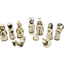 Vintage 12 pc Nativity Set Mexican Folk Art Pottery Tonala Miniature Christmas