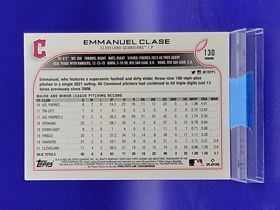 Emmanuel Clase 2022 Topps Chrome Black & White RayWave Refractor SP 🔥 Guardians - Image 2 of 2