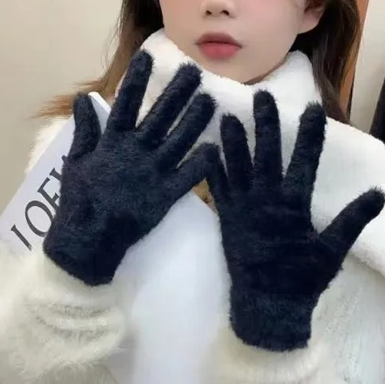 Women’s Winter Plush Mink Velvet Gloves – Warm, Soft & Windproof Five-Finger Mit