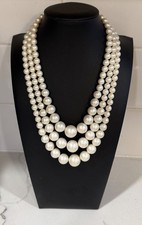 Vintage Multistrand 16-18" White Satin Graduated Faux Pearl Necklace JAPAN