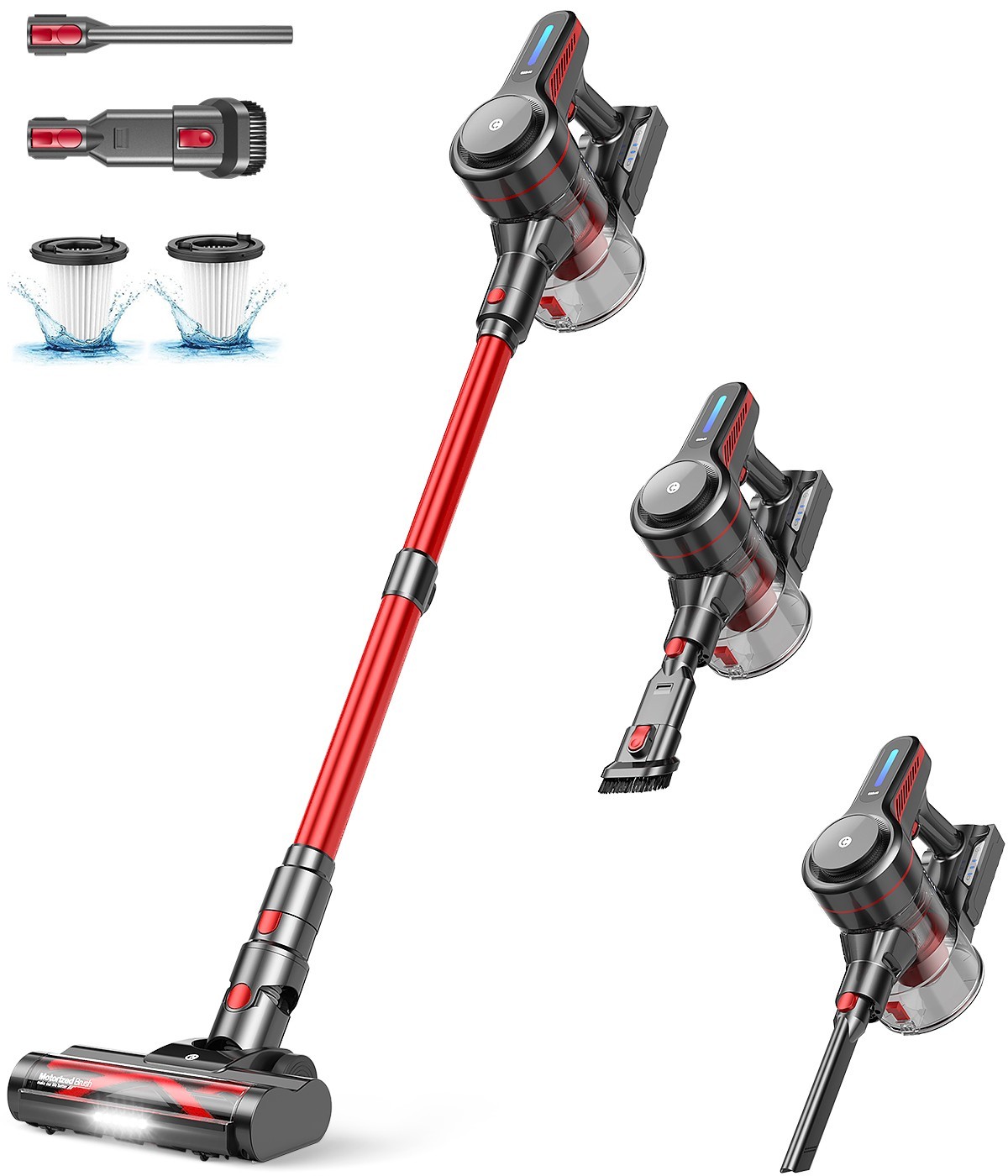 CHEBIO Cordless Vacuum Cleaners 45kPa Stick Rechargeable Anti-Tangle 6 in1 45min