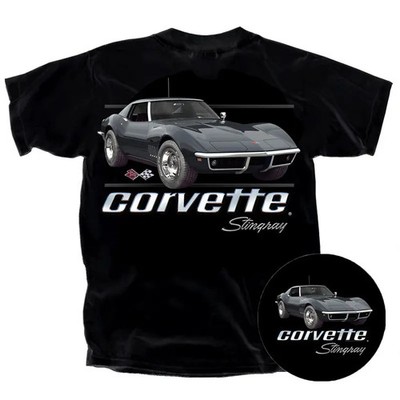 1969 Black Corvette Stingray T-shirt Black, Sports Car Logo Graphic Tee, Classic