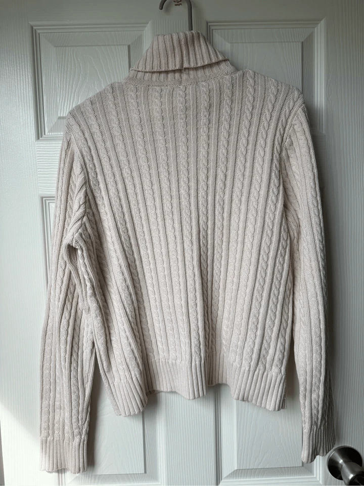 Suéter Pescador 100% Algodón Vintage Grande Crema Cuello Tortuga Grueso Pesado Invierno Foto 4 de 4