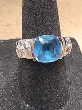 Sterling Silver Faux Blue Topaz CZ Ring Size 6.5