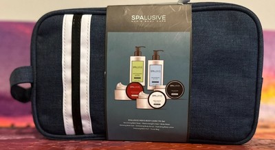 SpaLusive Men's Body Care 7 Piece Set Travel Soap Hair Body Wash Scrub Lotion