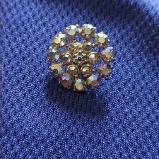 3/4  Vintage aurora borealis rhinestone button in silver-tone metal.