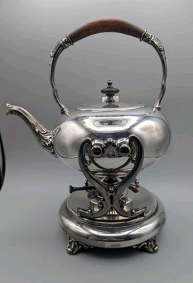 Antique Silver on Copper Tilting Teapot Kettle on Stand Marked Sheffield