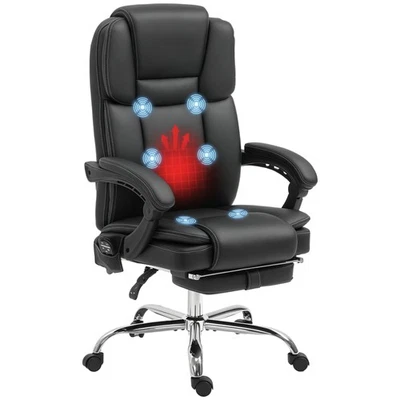 Vinsetto Massage Office Chair, PU Leather High Back Recliner, Black
