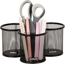 Mind Reader Pen and Accessories Holder, Desktop Organizer, Office, Metal Mesh, 3