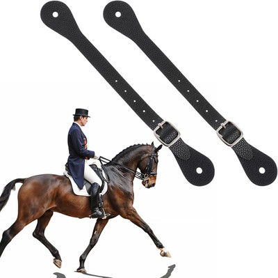 2 Pcs Leather Spurs for Cowboy Boots, 10 Inches Adjustabl Spur Straps with 6 Hol