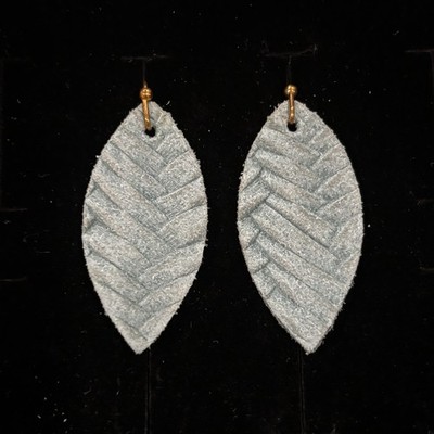 Teal Leaf Dangle Earrings Boho Textured Botanical Gold Tone Hooks