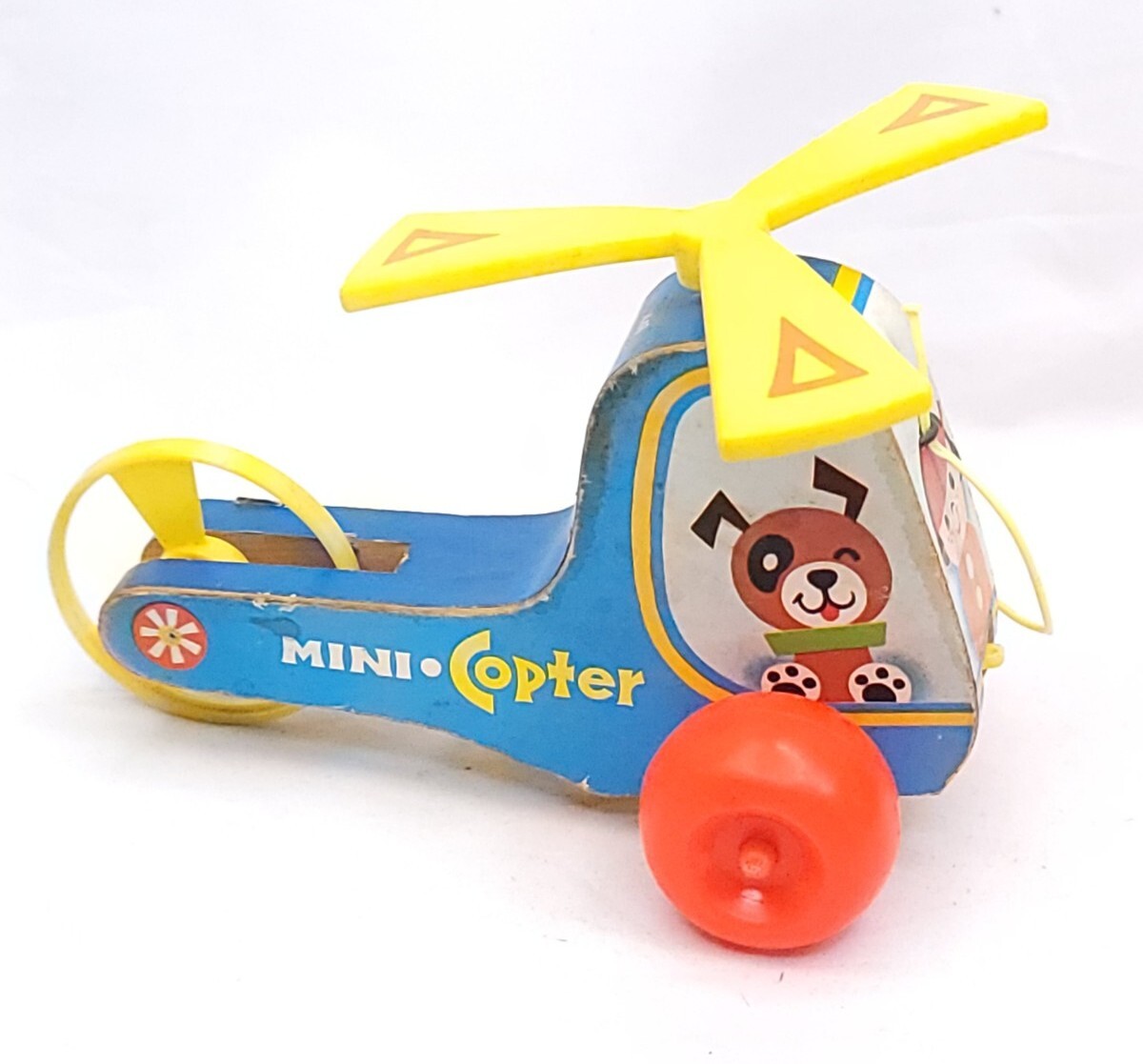 VTG 1970 MINI-COPTER Fisher Price #448 Helicopter Wooden Pull Toy