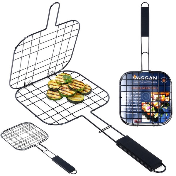 Grillrost Grillkorb Grillgitter Zum Grillen Von Burgern Metall Schwarz 49X21,1Cm-image