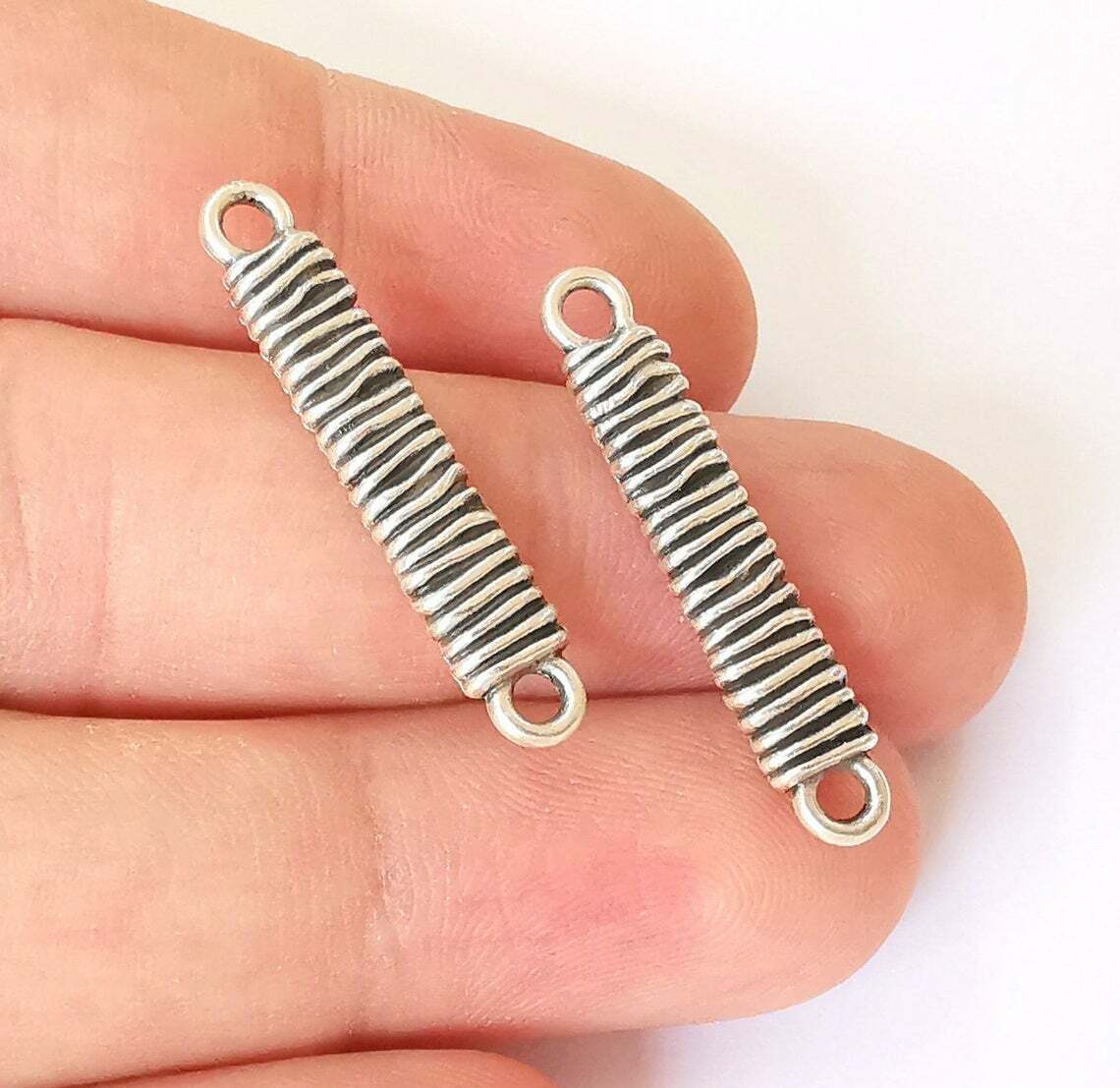 2 Pcs Twisted Dangle Connector Charms Antique Silver Plated