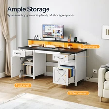 HOOBRO Farmhouse Office Desk with Drawers Computer Desk Storage Cabinet