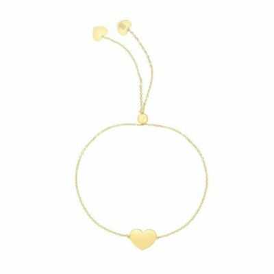 9.25'' Heart Friendship Bolo Bracelet Real 14K Yellow Gold 1.1gr