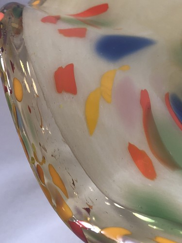Murano Style Splatter Confetti 12” Art Glass Pedestal Centerpiece Bowl Gold Blue - Picture 7 of 12