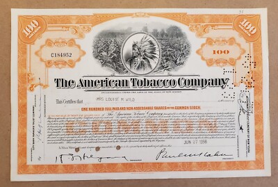 tobacco company stocks Products Corporation Stock Certificate Vintage American Tobacco Company Stock