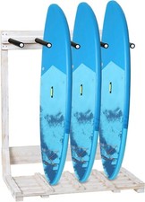 Freestanding Vertical White Wood Surfboard Rack, SUP Paddleboard Storage Stand