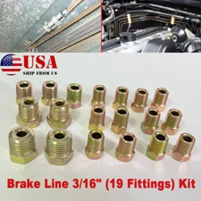 19 Fitting Kit Nuts Brake Line Fittings Assortment For Inverted Flare 3/16" Tube