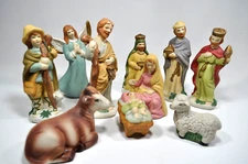 Vintage Ceramic Pottery Christmas Nativity Scene Hand Painted 10 Piece Set