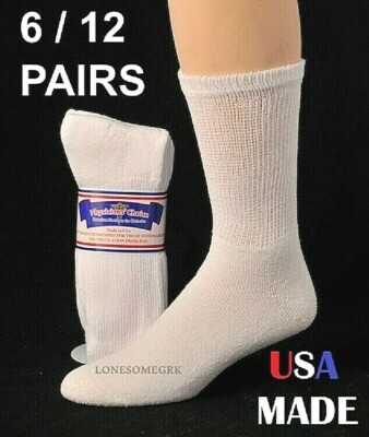 6 or 12 Pairs Womens Mens Physicians Choice White Ventilated Diabetic Crew  Socks | eBay