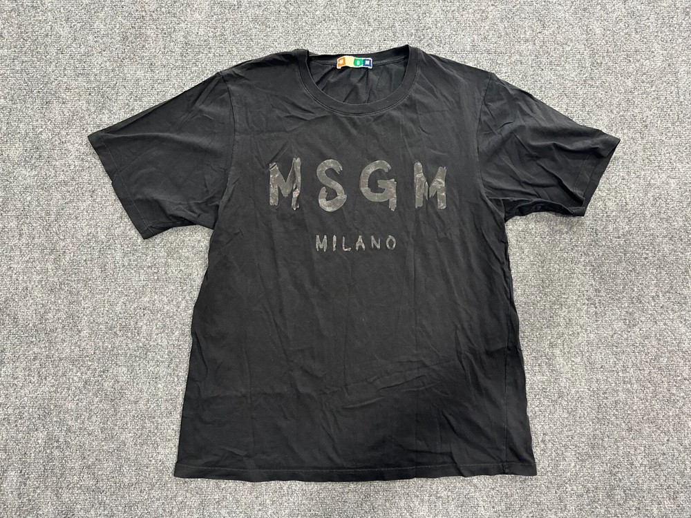 MSGM Shirt mens large Logo Black On Black Streetwear KE4