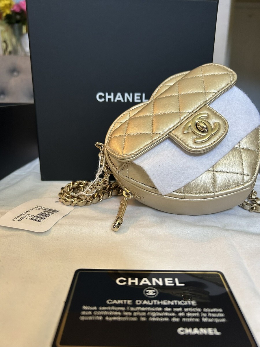 Chanel Gold Quilted Mini CC I Love Heart Bag, 2022 | eBay