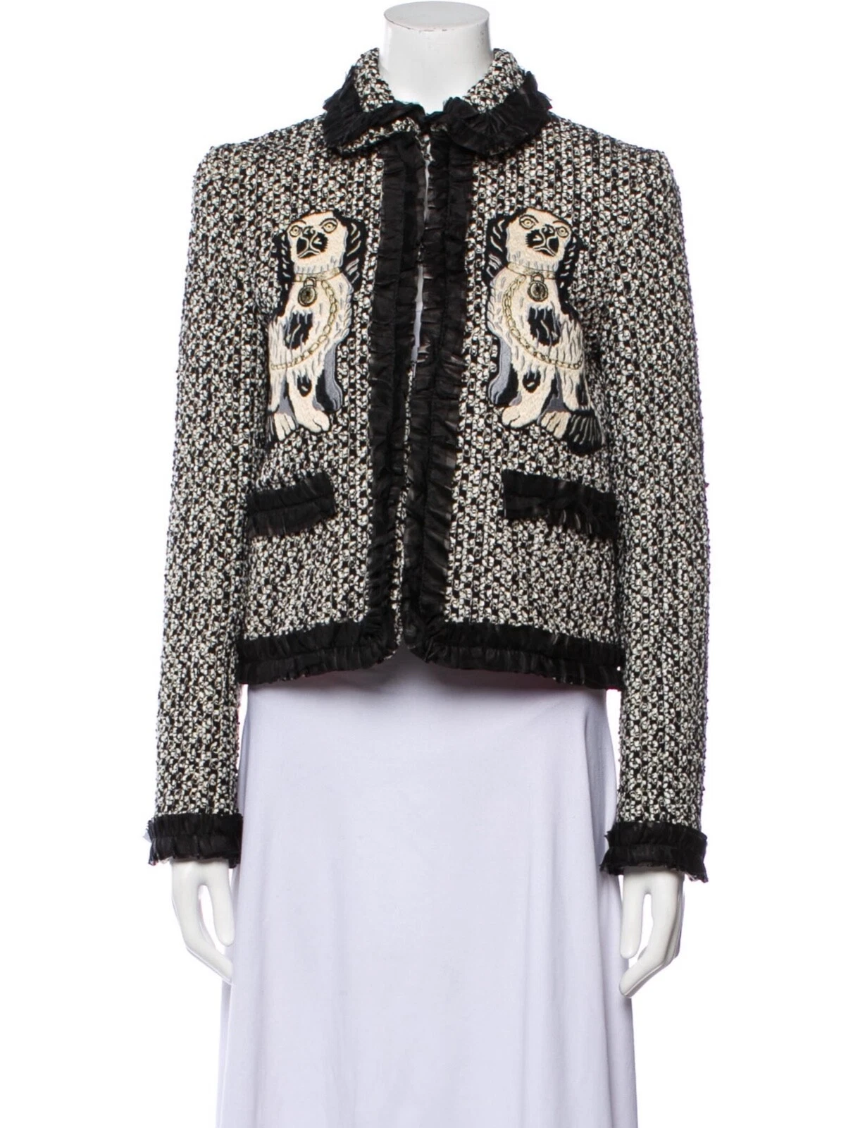 Giacca in tweed Gucci ricamata cani spaniel nuova con etichette $4 8k taglia IT 42