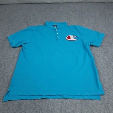 Champion Polo Shirt Mens XL blue Big C stitched Logo Short Sleeve