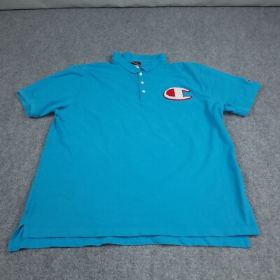 Champion Polo Shirt Mens XL blue Big C stitched Logo Short Sleeve