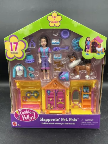 2001 Polly Pocket Mattel #54276 HAPPENIN' PET PALS LILA & COOKIE Fashion Friend 