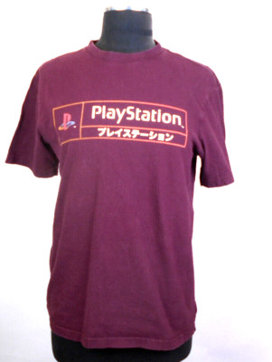 Playstation Men's Small Maroon Retro T-Shirt Japanese Writing (FFFF)