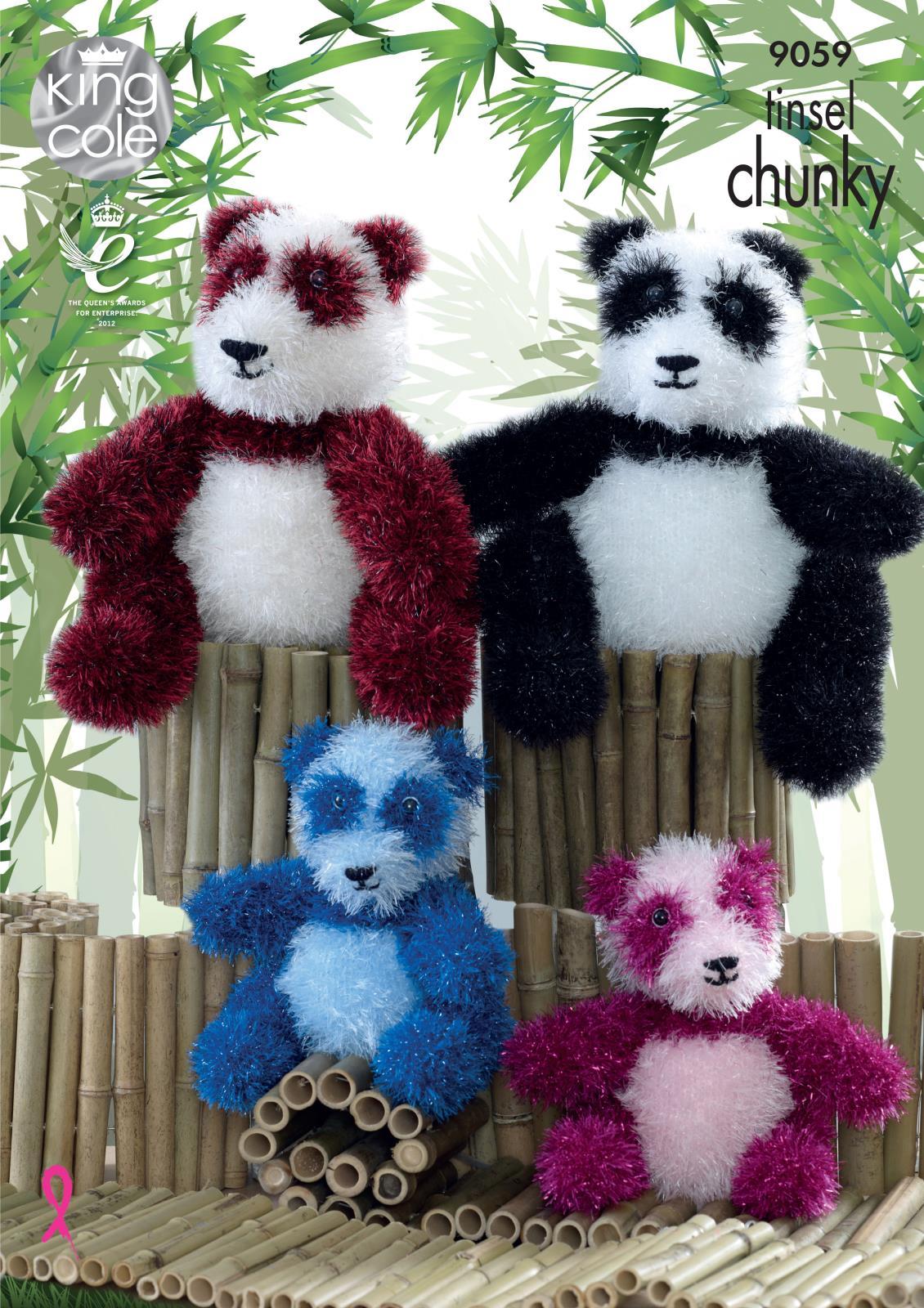 King Cole 9059 Knitting Pattern Panda Toys to knit in King Cole Tinsel Chunky