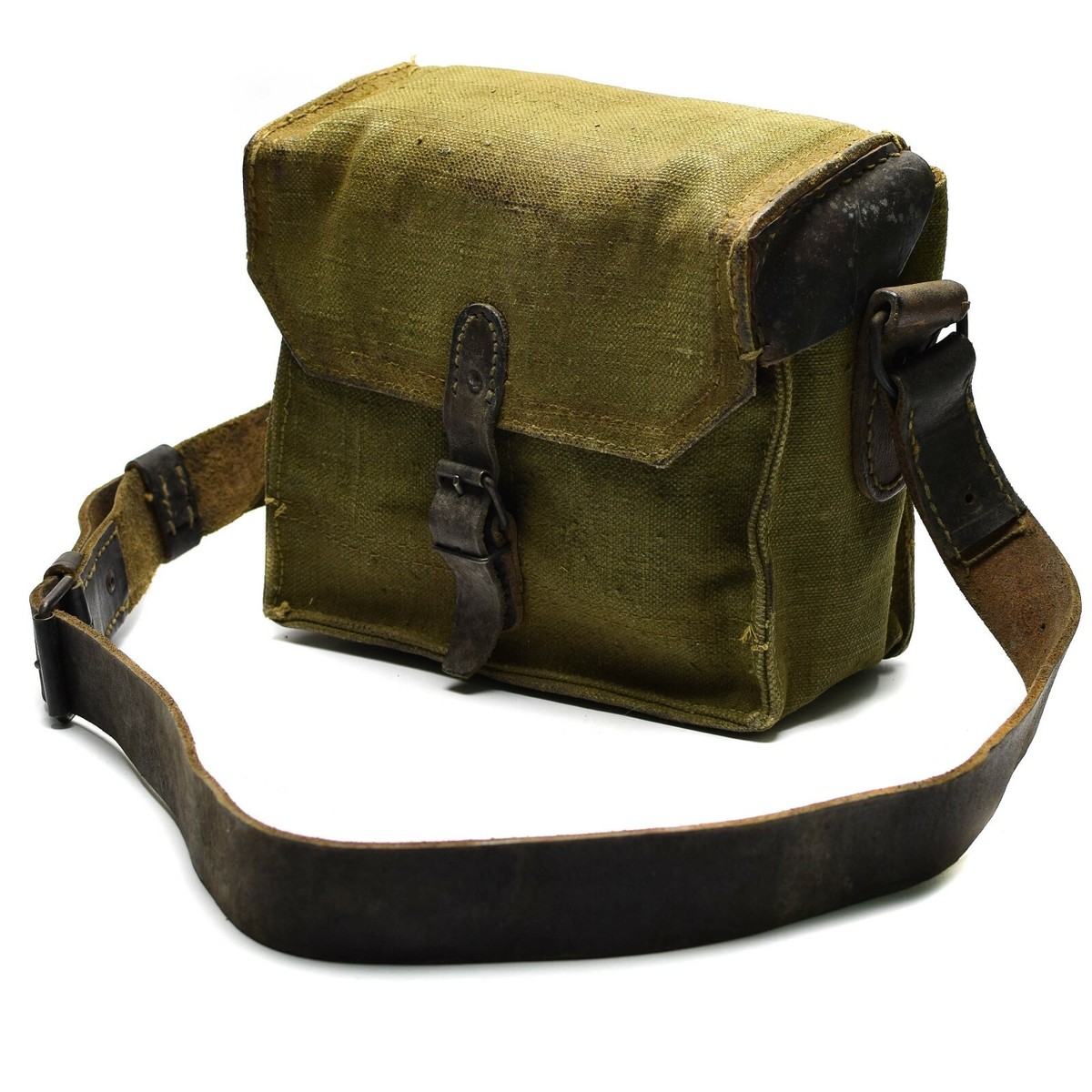 1950’s- French Army Canvas Leather Bag 50s Distressed Sac LaFuma French Rucksack Canvas/Leather