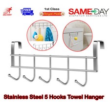 Door Back Towel Hook Stainless Steel Wall Hanging Bath Towel Hook Hanger 5 Hooks
