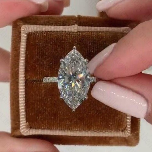 5.20Ctw Marquise Cut Moissanite Classic Engagement Ring In 14K White Gold Plated - Picture 3 of 7