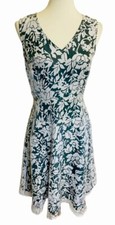 Lace & Mesh Fit and Flare Dress Womens Medium Teal Green White Floral Lace