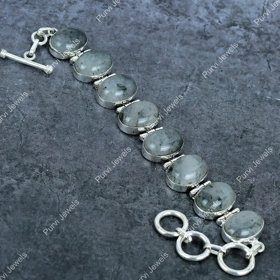 Pulsera ajustable de plata 925 con piedras preciosas de rutilo negro joyería para mujer Foto 2 de 4