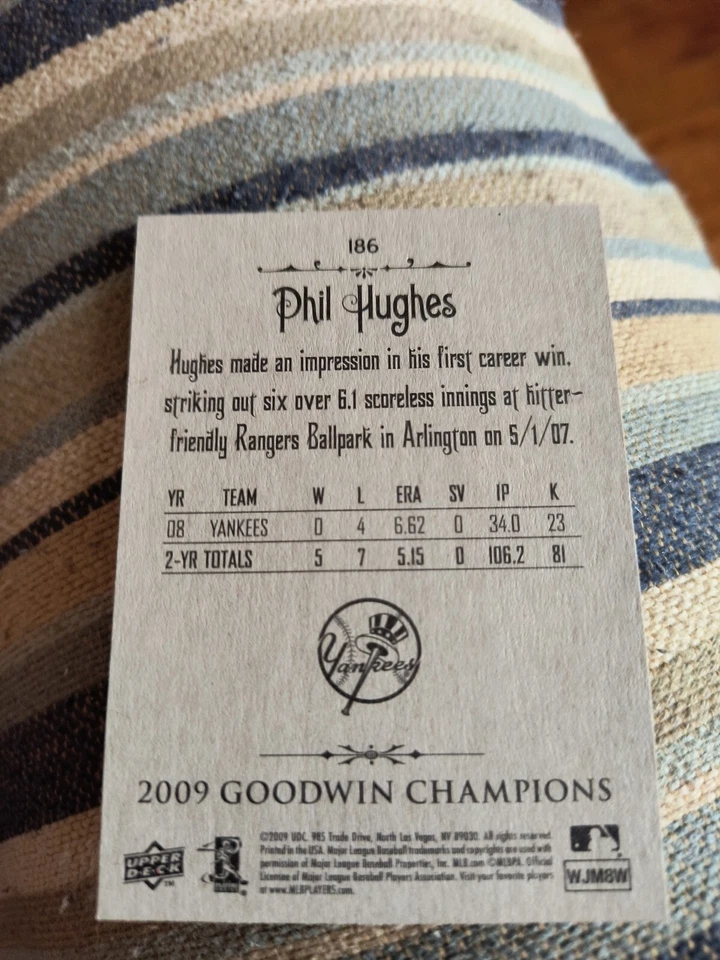 PHIL HUGHES 2009 UPPER DECK GOODWIN CHAMPIONS #186 FREE SHIPPING - Image 2 of 2